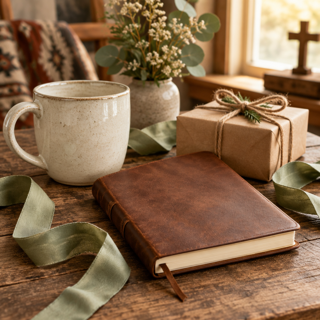 Text-free rustic gift assortment featuring thoughtfully wrapped gifts with a western country feel.