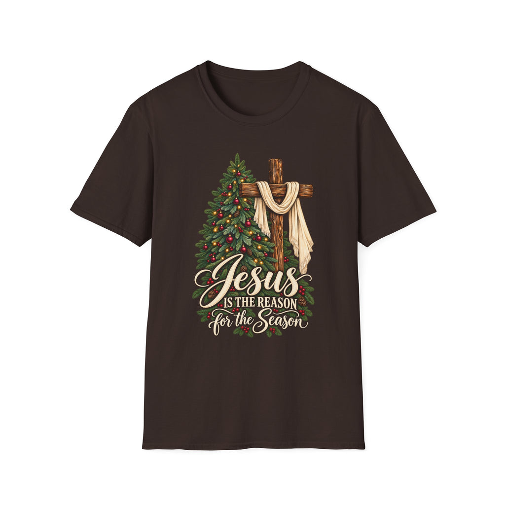 Christian Christmas T-Shirt - "Jesus Is The Reason For The Season" Cross & Tree Tee