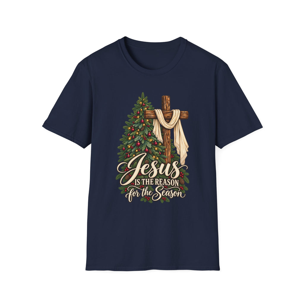 Christian Christmas T-Shirt - "Jesus Is The Reason For The Season" Cross & Tree Tee