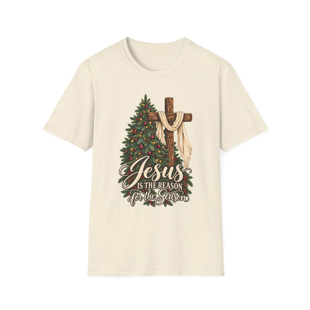 Christian Christmas T-Shirt - "Jesus Is The Reason For The Season" Cross & Tree Tee