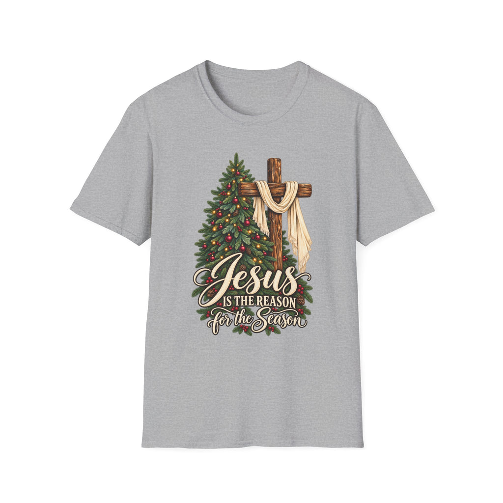 Christian Christmas T-Shirt - "Jesus Is The Reason For The Season" Cross & Tree Tee
