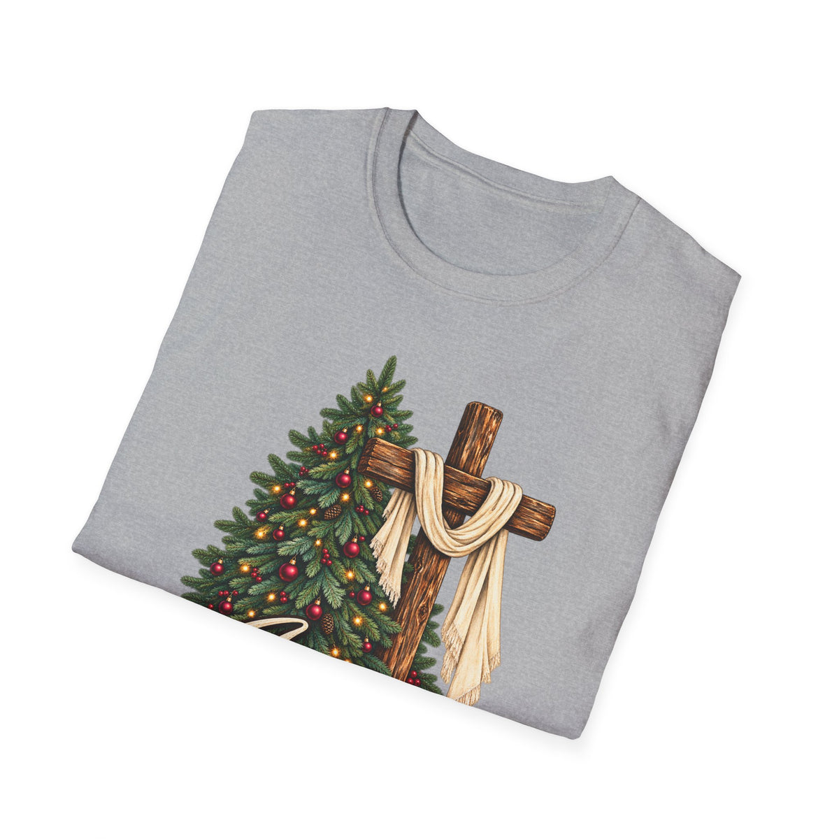 Christian Christmas T-Shirt - "Jesus Is The Reason For The Season" Cross & Tree Tee