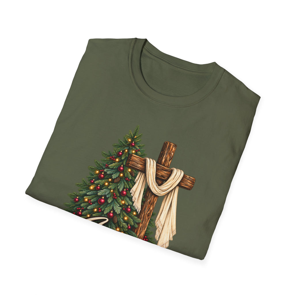 Christian Christmas T-Shirt - "Jesus Is The Reason For The Season" Cross & Tree Tee