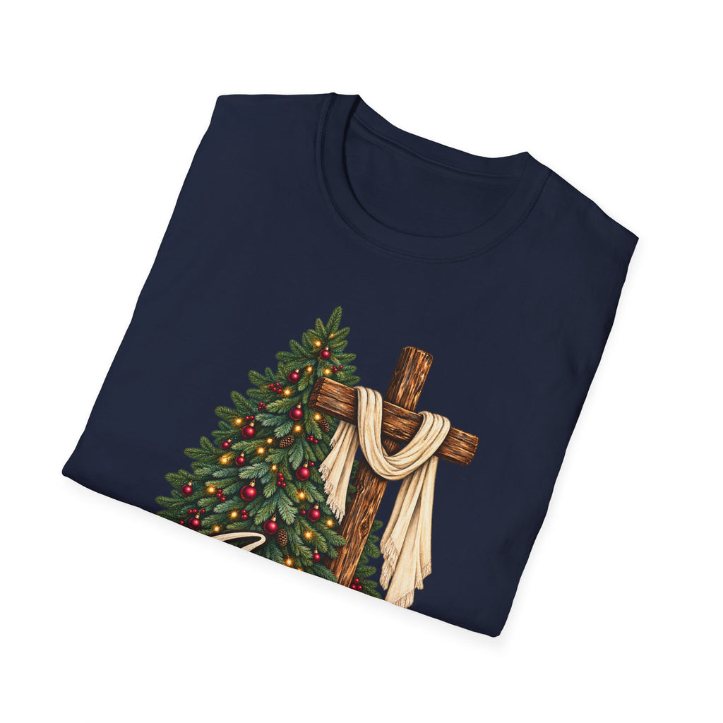 Christian Christmas T-Shirt - "Jesus Is The Reason For The Season" Cross & Tree Tee